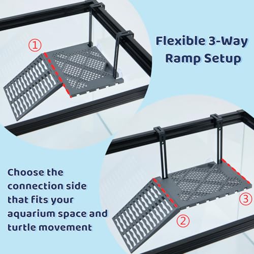 Compact SolidForm Hanging Turtle Basking Platform with Built-in Food Tray, Zero Zip-Tied, Non-Slip Ramp Terrace, Resting Turtles Dock, for 15+ Gallon Aquariums(8in Width+) Turtle Tank Accessories - size: Compact（7.1×5.9inches）