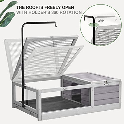 Indoor Tortoise Habitat Large Outdoor Reptiles Enclosure with Two Deep Pull-Out Tray and Lamp Holder for Tortoise, Snake, Lizard