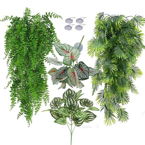 Reptile Plants for Bearded Dragon Tank Accessories, Terrarium Plant Artificial Decor for Snake Cage, Fake Plant for Leopard Gecko Habitat, Lizard Chameleon Ball Pythons (Group ABN) - color: Group Abn