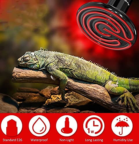 100W Reptile Ceramic Heat Lamp Ceramic Infrared Heat Emitter E26 No Harm No Light Reptile Heat Lamp Bulbs Black Lamp for Pet Brooder Coop Chicken Lizard Turtle Snake Bearded Dragon,2-Pack