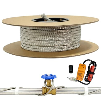 100' HTM Braid Self Regulating Heating Cable Mobile Home Heat Tape Water Pipes Freeze Protection & Freeze Free Connector Kit - Plug and End Seal *1 - style: 100 Kit
