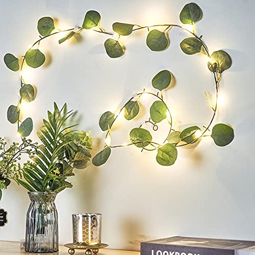 Artificial Eucalyptus Leaf Garland String Lights, 7FT 20 LED Battery Operated Artificial Vine Fairy String Lights for Wedding Home Bedroom Birthday Garden Party Decor - color: Eucalyptus Leaf Garland