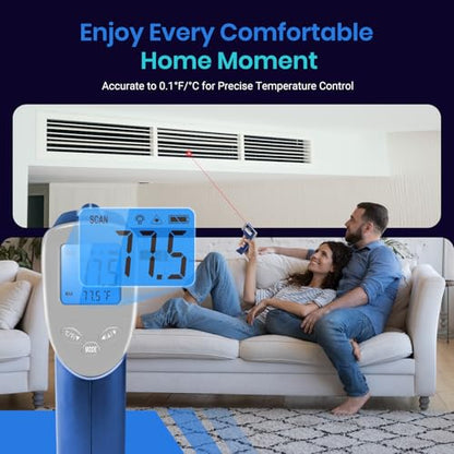 Etekcity Infrared Thermometer Laser Temperature Gun 1080, -58°F~ 1130°F for Meat Food Candy Pizza Oven, Heat Gun for Cooking, Kitchen, Fridge, Reptile, BBQ, HAVC, Adjustable Emissivity & Max Measure - color: Arctic Blue, style: Advanced