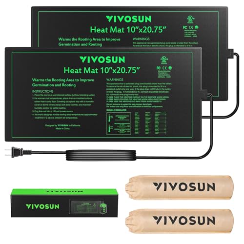 VIVOSUN 2 Pack Durable Waterproof Seedling Heat Mat 10" x 20.75" UL & MET-Certified Warm Hydroponic Heating Pad for Germination, Indoor Gardening, Greenhouse - size: 10" x 20.75" - 2pack