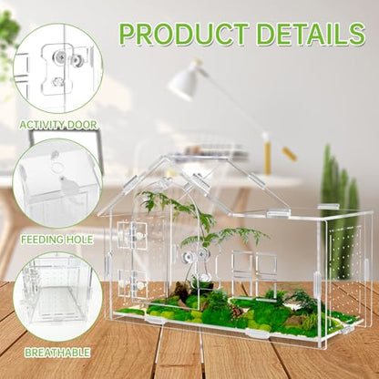 Acrylic Jumping Spider Enclosure, Jumping Spider Terrarium, Versatile Reptile Enclosure for Tarantula, Gecko, Hermit Crab Tank - color: transparent-A