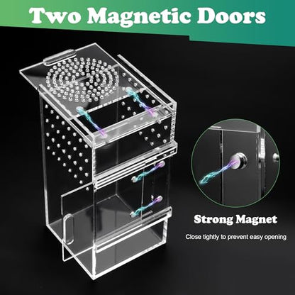 Jumping Spider Enclosure, 3x3x6 Inch Acrylic Terrarium with Magnet Opening Door & Tweezers, Suitable for Tarantula & Praying Mantis
