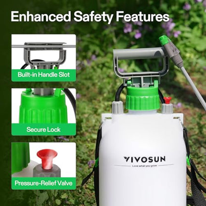 VIVOSUN 1.8 Gal/7L Pump Sprayer, Garden Water Sprayer for Plants, Weeds & Lawn Care, with 3 Nozzles, 50'' Long Hose & Pressure Relief Valve - size: 1.8 gal