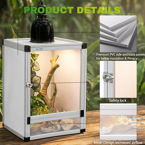 18x18x36 Hybrid Reptile Cage, Tall PVC & Screen Enclosure with Aluminum Frame and Dual Acrylic & Mesh Doors, Ventilated Terrarium for Chameleon and Arboreal Reptiles (2, White) - color: white