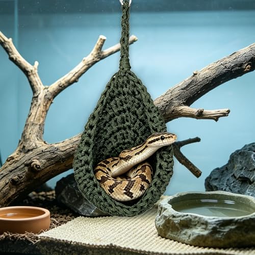 Snakes Enrichment Toys, Hanging Nylon Woven Hammock for Reptile, Ball Python Tank Accessories, Reptile Habitat Decor for Corn Snake Gecko and Other Small Animals
