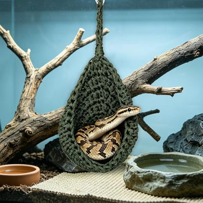 Snakes Enrichment Toys, Hanging Nylon Woven Hammock for Reptile, Ball Python Tank Accessories, Reptile Habitat Decor for Corn Snake Gecko and Other Small Animals