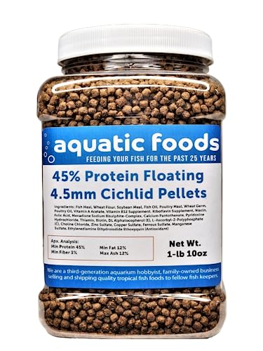 Cichlid Pellets, 45% Protein Floating 4.5mm (5/32") Pellets for Oscars, Central American, South American Cichlids…1-lb 10oz Med Jar - size: 1.63 Pound (Pack of 1)