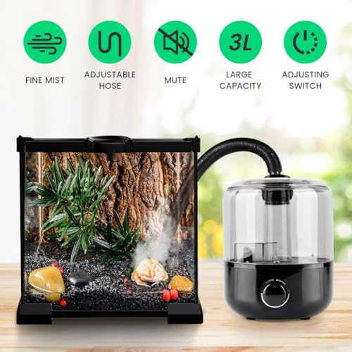 Reptile Humidifier Fogger, 3L Visible Tank Reptile Miste-r for Reptile & Amphibians Terrariums, with Hose Nozzle for Bearded Dragon/Lizard/Gecko/Snake/Tortoise/Moss