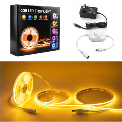 LED Strip Lights 24V COB Gold Yellow Dimmable led Lighting16.4ft (Kit) | Super Bright, Dotless High Density 7.2W/m, 8mm Width Cuttable Flexible, Home DIY Commercial Decoration - color: Gold Yellow (Kit)