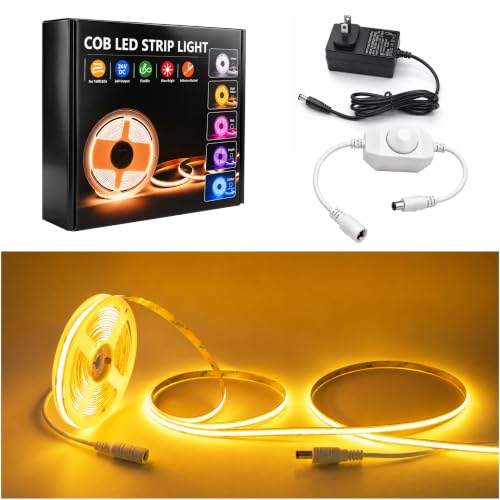 LED Strip Lights 24V COB Gold Yellow Dimmable led Lighting16.4ft (Kit) | Super Bright, Dotless High Density 7.2W/m, 8mm Width Cuttable Flexible, Home DIY Commercial Decoration - color: Gold Yellow (Kit)