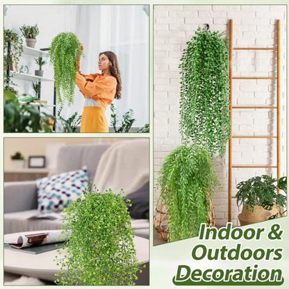 Daifunli 12 Pcs Artificial Hanging Plants Fake Hanging Ferns Plastic Fake Plant for Wall Room Garden Garland Indoor Outdoor Decor No Basket (Mandala, Willows, Fuchsia, String of Pearls) - style: Mandala,Willows,Fuchsia,String of Pearls