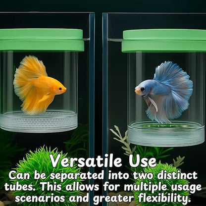 Betta Guppy Breeding Box for Fish Tank and Artificial Plants, Floating Guppy Breeding Box with Suction Cups, Acrylic Breeder Isolation Incubator for Aquarium Tank, Hatchery Breeder Chamber (Green, M)