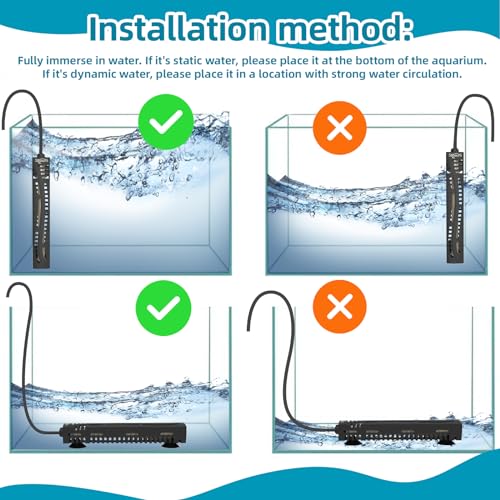 SEAOURA Small Aquarium Heater, 50W Mini Fish Tank Heater, Adjustable Submersible Aquarium Heater with External Digital Controller for Turtle, Betta, Freshwater, Saltwater, 5-15 Gallon - size: ≤ 15 Gal Tank