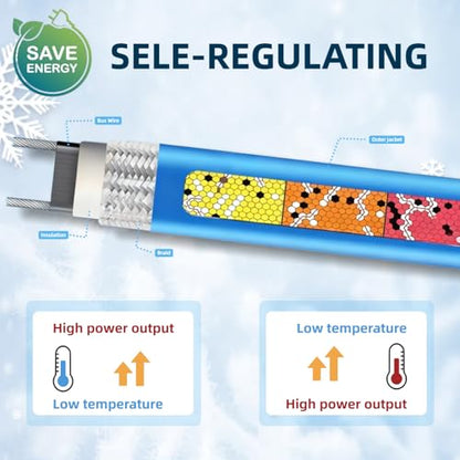 18Ft 120V Heat Cable for Pipes Freeze Protection,Self-Regulating Heating Tape for Water Pipes on Metal and Plastic Pipes, Frost Protection for RV, Drain, Sewer,Keeps Water Flowing at -40°F - style: 18ft