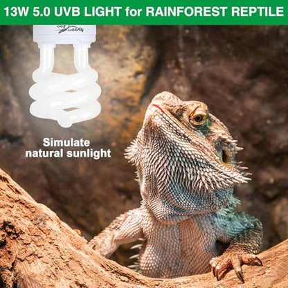 UVB Bulb 5.0 UVA UVB Reptile Light Bulb, 13W UVB Light for Reptiles UVB Lamp for Turtle Frog Snake Chameleon Ball Python Iguana Tank - size: 5.0 13W
