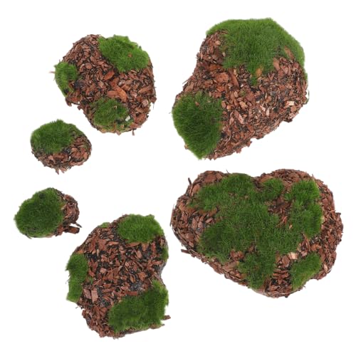 Hemoton 6pcs DIY Garden Decor Lifelike Moss Rock Fake Mossy Blocks for Floral Arrangements Miniature Landscape Accessories
