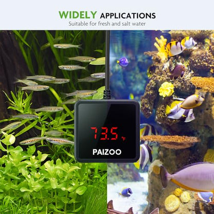 PAIZOO Aquarium Thermometer, LED Digital Thermometer for Fish Tank with USB Power, Highly Accurate Waterproof Temperature Gauge with Suction Cup and 6.5ft Power Cord for Saltwater and Freshwater