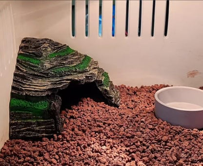 LEOTERRA 2-in-1 Reptile Hide Cave & Basking Spot, Natural Mossy Rock Texture, Perfectly Fits 10-60 Gallon Tanks, for Geckos, Mud Turtles, Juvenile Iguanas, Fish,6.7x6.7x4,Eco-Reinforced Packaging