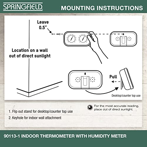 Springfield Color Track Humidity Meter and Indoor Thermometer, Analog Weather Station for the Bedroom, Nursery, Storage, and Inside the Home