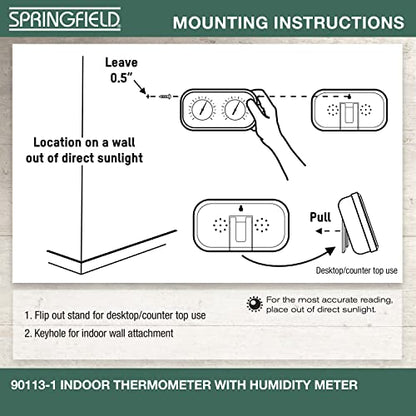 Springfield Color Track Humidity Meter and Indoor Thermometer, Analog Weather Station for the Bedroom, Nursery, Storage, and Inside the Home