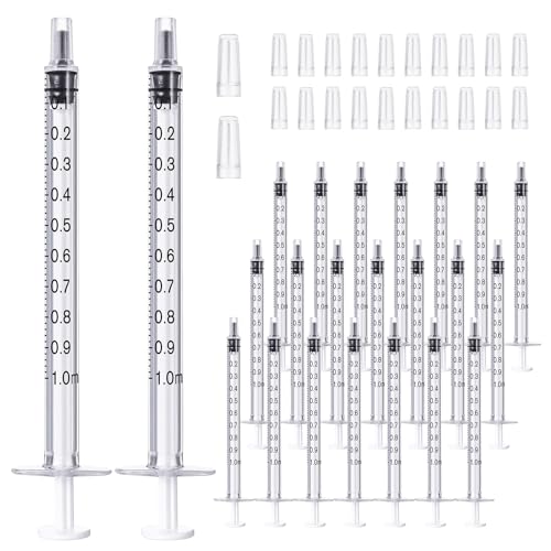 JOLLY PARTY 20 Pack 1ml Syringes with Caps, 1cc Syringe Needleless, Small Oral Syringe with Tip Cap Individually Wrapped for Scientific Labs, Liquid Measuring, Pet Feeding, Oil & Glue Dispenser - style: 1ml