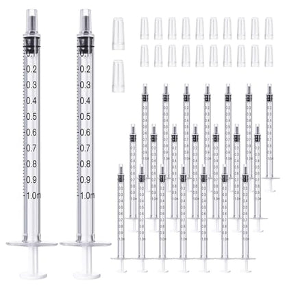 JOLLY PARTY 20 Pack 1ml Syringes with Caps, 1cc Syringe Needleless, Small Oral Syringe with Tip Cap Individually Wrapped for Scientific Labs, Liquid Measuring, Pet Feeding, Oil & Glue Dispenser - style: 1ml