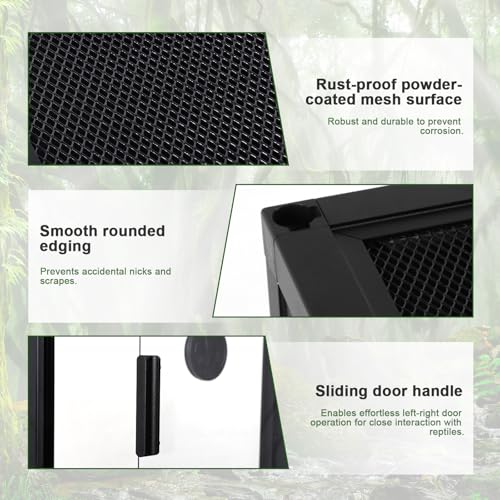 Large Front Opening Reptile Terrarium 35x18x18 Inch with Top Screen Ventilation, Ideal Glass Enclosure with Doors for Plant Landscaping and Housing Snakes Lizards Geckos