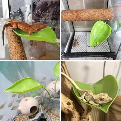 KABASI 3 Pack Plastic Leaf Platform for Reptile, Leaf-Shaped Reptile Basking Resting Spot Frog Habitat Decorations with 6pcs Suction Cups, Tree Frog Tank Accessories for African Dwarf Amphibian, Green