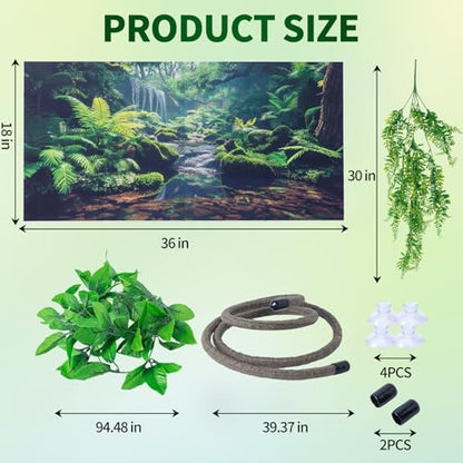 COMSUN 9 PCS Bearded Dragon Tank Accessories, Plastic Reptile Plants, Flexible Vine Jungle Climb with Leaves, Polyester Bearded Dragon Hammocks, Background Decoration for Gecko Chameleon Snake Lizard