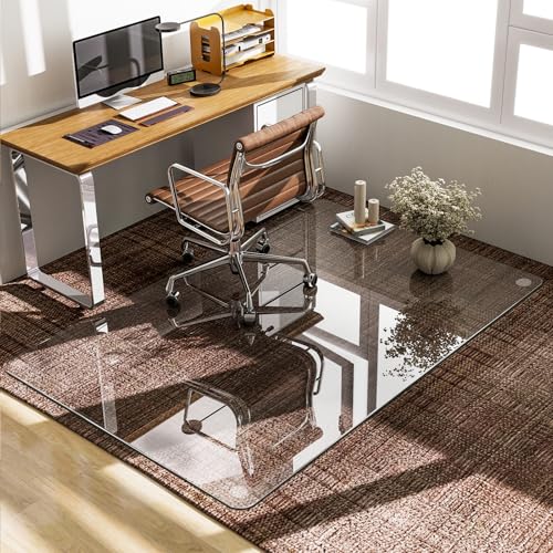 GLSLAND 48" x 60" Tempered Glass Chair Mat Rectangle Heavy-Duty Floor Protector for Carpet Hard Floors Scratch-Resistant Office Computer Desk Mat 1/5" Clear - color: Clear, size: 48" x 60"