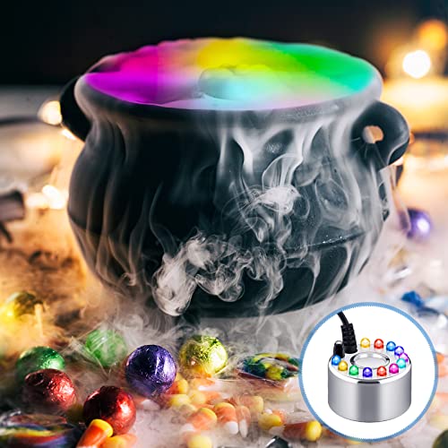 Yaomiao 4 Piece Halloween Mist Maker Fogger Small Ultrasonic Fog Machine Fountain Mister Fogger Water Garden Pond Foggers Air Humidifier with 12 LED Light Flashes for Halloween (Black and Silver) - color: Black and Silver
