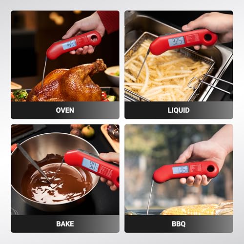 ThermoMaven Professional Meat Thermometer Digital, Ultra-Fast 0.5 Sec Instant Read, NIST Certified ±0.5°F Accuracy, IP67 Waterproof, Auto-Rotating Backlit Display, Lift-to-Wake, for BBQ/Cooking/Candy - color: Red & Gray