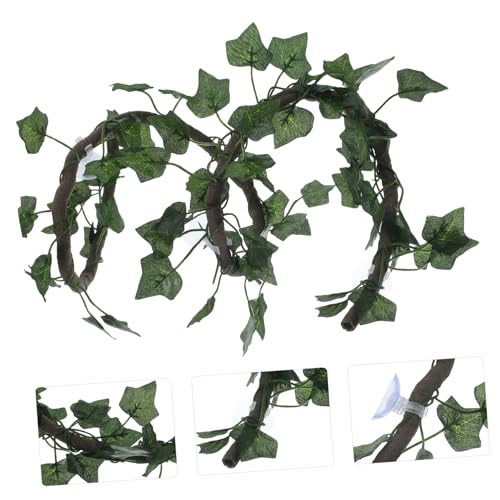COLLBATH Jungle Vines Artificial Leaf Decor for Reptile Habitats Flexible Vines with Cups and Leaf for Lizards Frogs Snakes and More Green