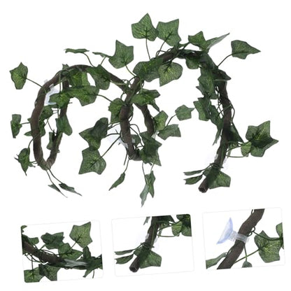 COLLBATH Jungle Vines Artificial Leaf Decor for Reptile Habitats Flexible Vines with Cups and Leaf for Lizards Frogs Snakes and More Green