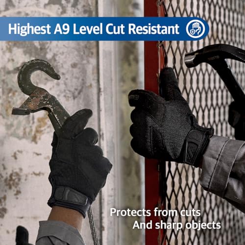 DEX FIT NPG420 Needle Resistant Gloves, ASTM F2878 Level 4 Palm & Lvl 3 Finger, ANSI Cut A9 Heavy Duty Industrial Protection, Multi-Layered Steel Mesh Puncture Proof Work Gloves, Black, L, 1 Pair - size: Large