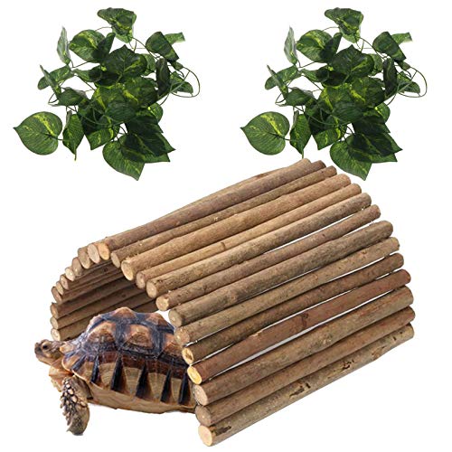 Hamiledyi Extra Large Wooden Reptile Hideout Bearded Dragon Bendy Bridge Climbing Ladder Hiding Hut Reptiles Hide Cave Habitat Decor for Lizards Gecko Spiders Snakes Tortoise(XL:20" x 11.8")