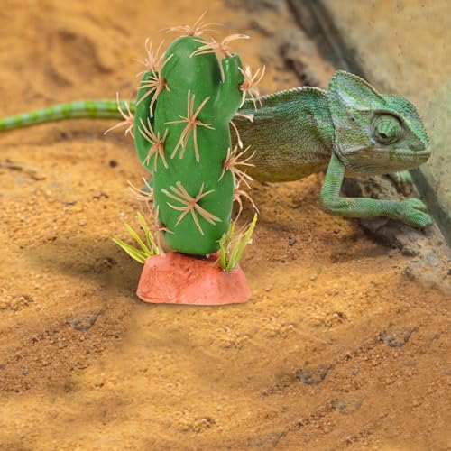 Lifelike Artificial Cactus Plant Reptile Ornament Tank Decor Plastic Resin Decorative Habitat Hideout for Lizards Geckos Amphibians
