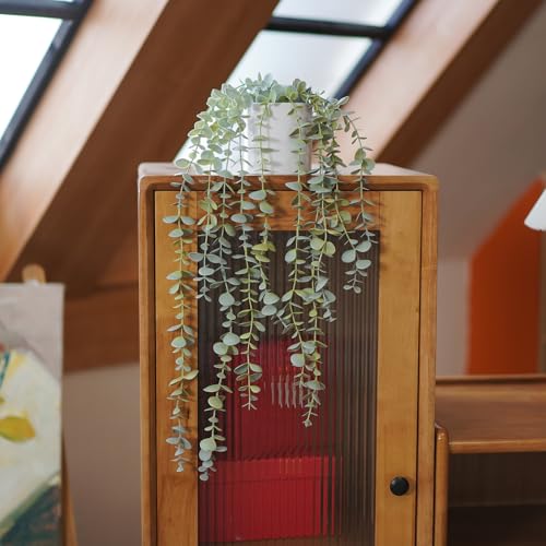 Faux Ivy Eucalyptus Vine Fake Hanging Plants in White Pot, Medium | Decorative Hanging Plants, Fake Greenery, For Shelf - size: Medium