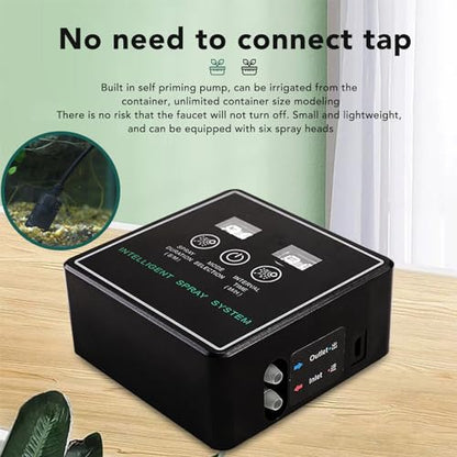 Reptile Misting System, Adjustable Automatic Smart Spray Humidifier with 360 Rotating Dual Nozzles USB Powered 5m Hose 1s to 99min Timer for Terrarium Rainforest Tank