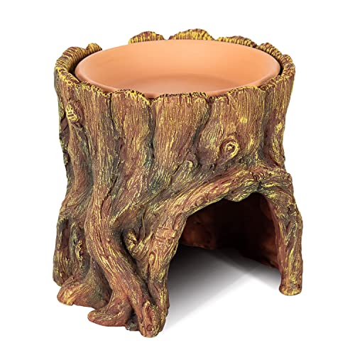 REPTIZOO Reptile Hide Cave Resin Moisture Keeping Reptile Cave with Clay Water Basin Humidifying Help Shedding for Leopard Gecko