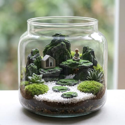 Miniature Moss Stones for Terrarium - Tree Bark Diorama Rocks for Miniature Terrain Display - Lightweight Reptile Habitat Decor - NOT for Aquarium Underwater Use - 24 Pcs Moss-Covered (1-2 inch) - style: 24P Moss Slate Rocks (Wooden)