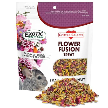 Flower Fusion Treat (1/2 lb) - Healthy Natural Dried Flower Herbivore Treat - Chinchillas, Guinea Pigs, Rabbits, Prairie Dogs, Degus, Hamsters, Rats, Squirrels, Sugar Gliders & Other Small Pets - size: 8 oz.