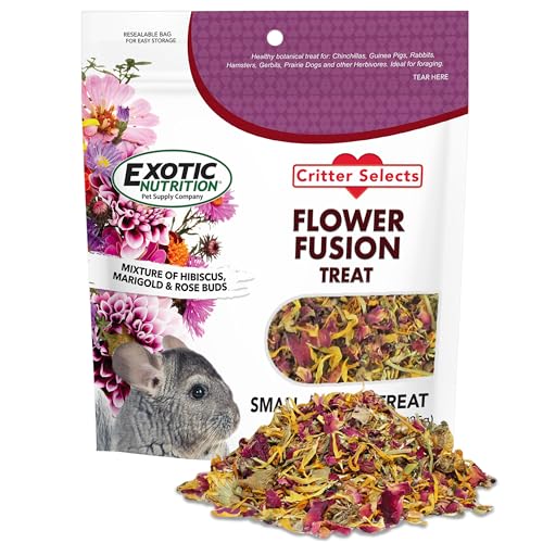 Flower Fusion Treat (1/2 lb) - Healthy Natural Dried Flower Herbivore Treat - Chinchillas, Guinea Pigs, Rabbits, Prairie Dogs, Degus, Hamsters, Rats, Squirrels, Sugar Gliders & Other Small Pets - size: 8 oz.