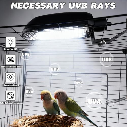 Bird Cage Light Fixture Combo Kit with Adjustable Timer,Lamp Hood with 2.4% UVB UVA 20W Compact Fluorescent Bulb for All Kinds Captive Birds Reptiles