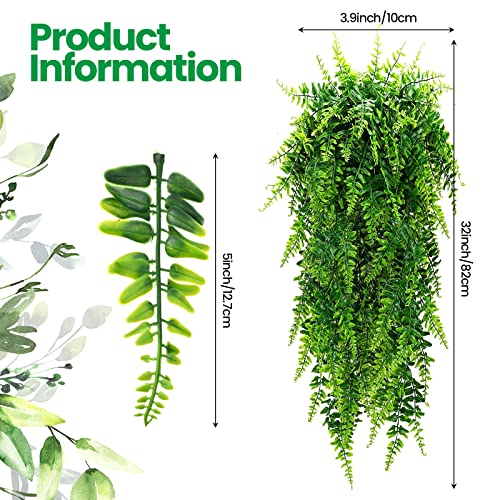 XunYee 28 Pcs Artificial Hanging Plants 32 Inch Plastic Fern Vine Fake Greenery Plant Faux Eucalyptus Vine for Wall Room Wedding Indoor Outdoor Decor, No Baskets (Boston Fern) - style: Boston Fern