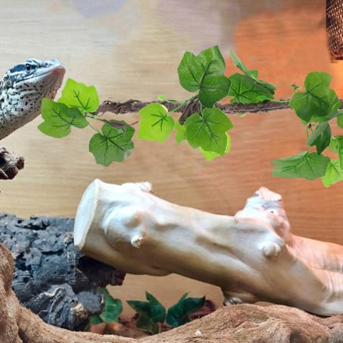 2pcs Reptile Terrarium Jungle Vines Climbing Branches with Suction Cup, Green Plastic Artificial Plants for Gecko Habitat and Reptile Tank Decoration